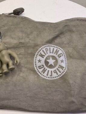 Kipling Beige Logo Zip Pouch with Monkey Charm